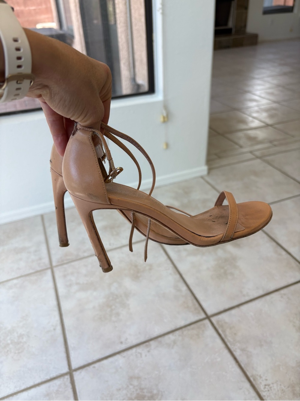 Stuart Weitzman Nude/Tan Leather Strappy Stiletto Sandals